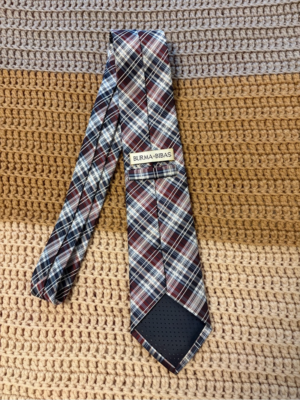 Burma-Bibas Men's Plaid Tie in Burgundy, Navy and White